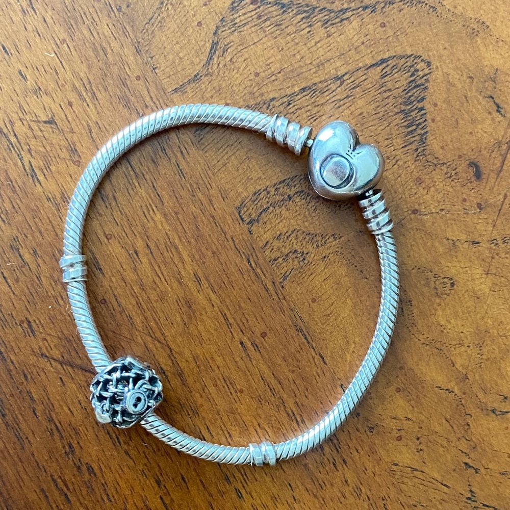 Pandora Silver Heart Charm Bracelet w/ FREE chain link padlock charm
